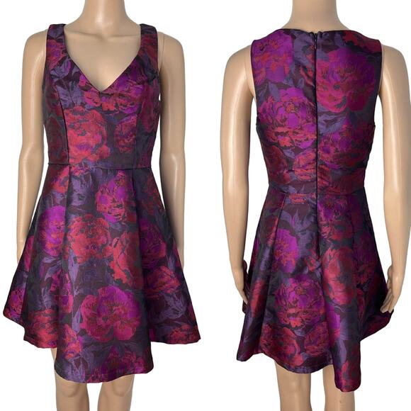 Aqua Dresses & Skirts - Aqua Floral A-Line Brocade Purple Floral Print Party Dress